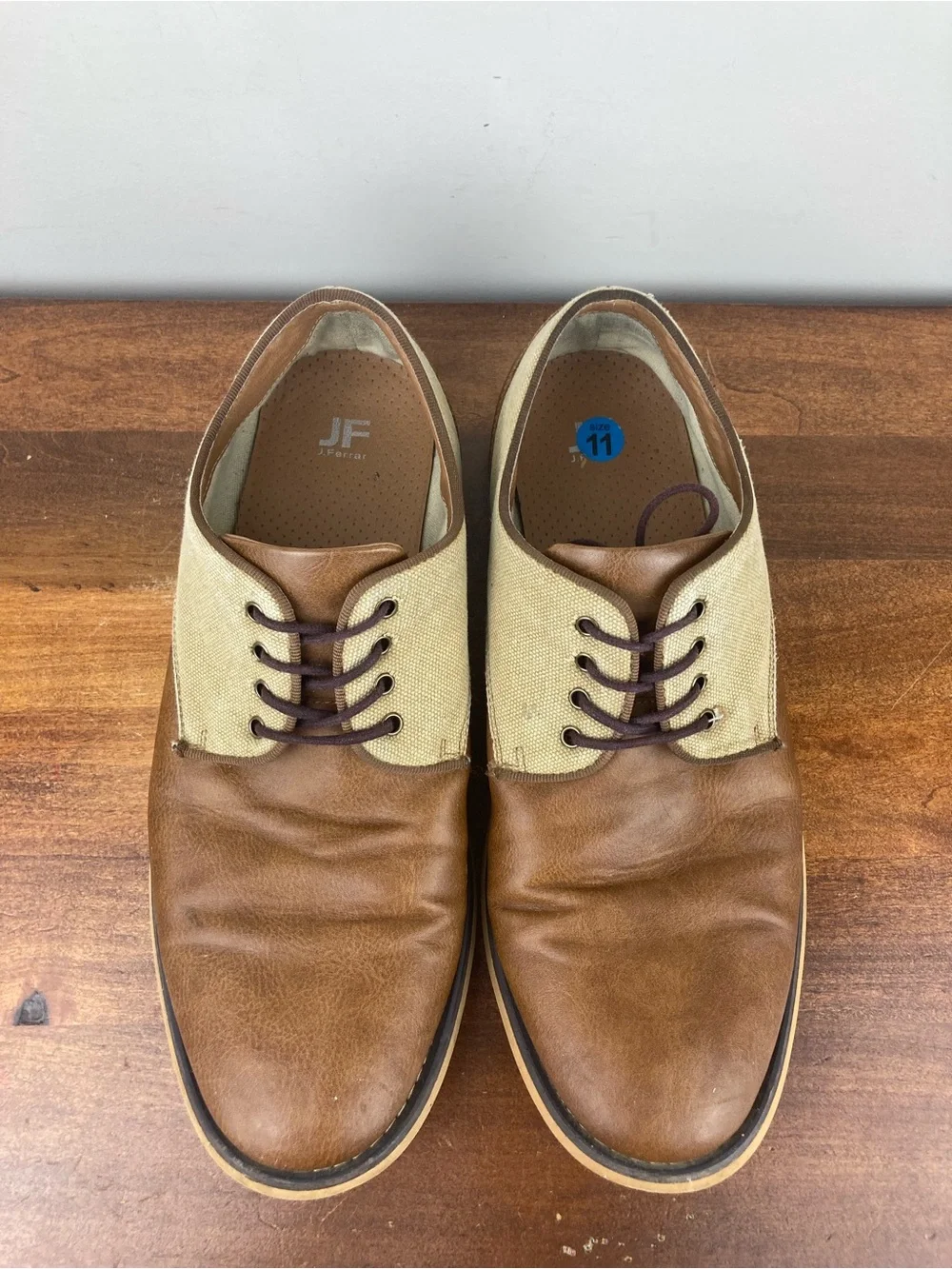 JF J.Ferrar Titus Oxford Dress Shoes Brown Tan Canvas 014-8017 Men’s 11M.